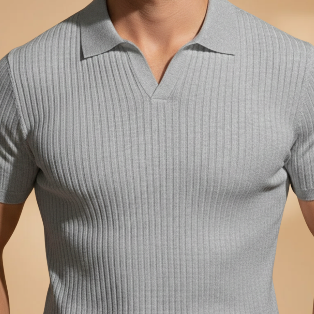 Chic Men's Polo Shirt Ribbed Texture Slim Fit 4