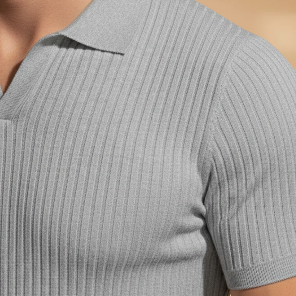 Chic Men's Polo Shirt Ribbed Texture Slim Fit 5