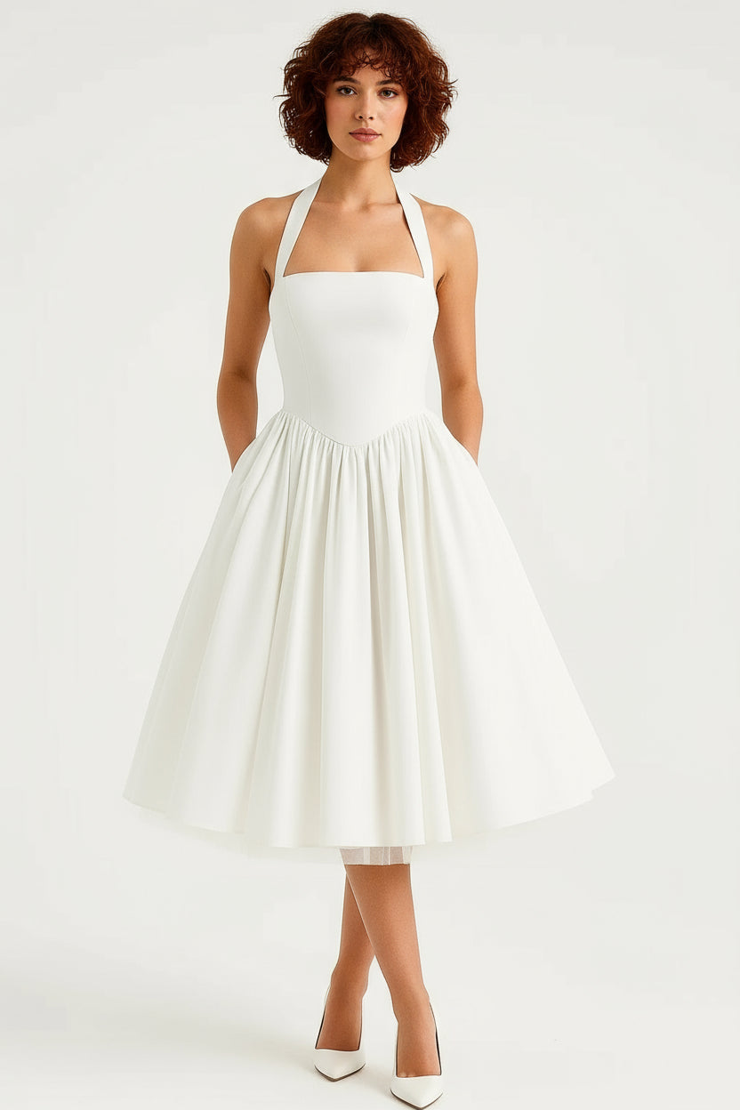 Chic Midi Dress With Halter Neck Detail 0