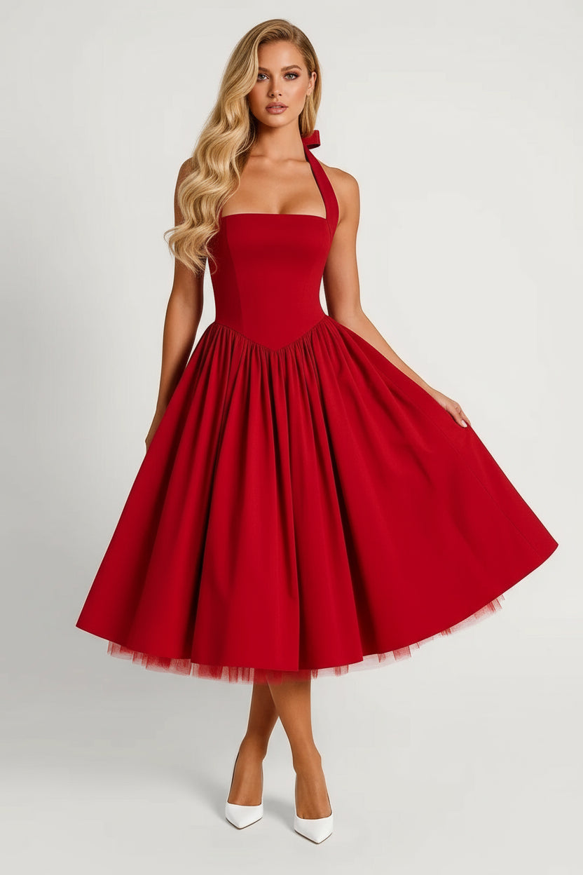 Chic Midi Dress With Halter Neck Detail 2