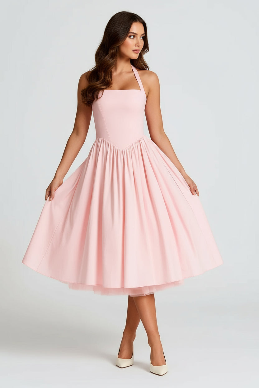 Chic Midi Dress With Halter Neck Detail 3