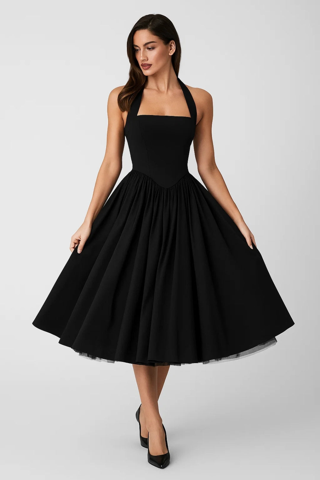 Chic Midi Dress With Halter Neck Detail 4