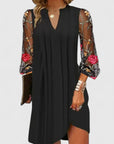 Chic Mini Dress With Sheer Sleeves & V-Neck 0