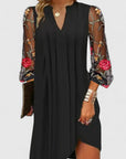 Chic Mini Dress With Sheer Sleeves & V-Neck 1