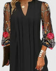 Chic Mini Dress With Sheer Sleeves & V-Neck 3