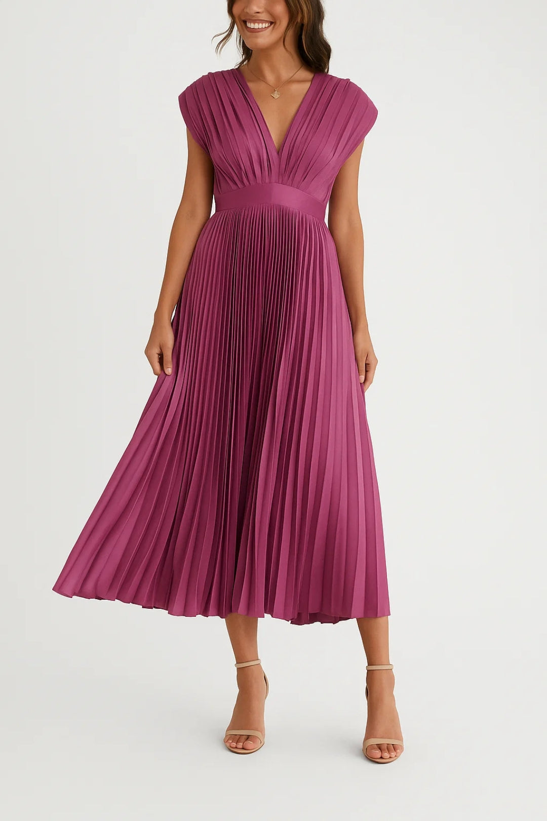 Chic Women's Midi Cocktail Dress With Pleats 0