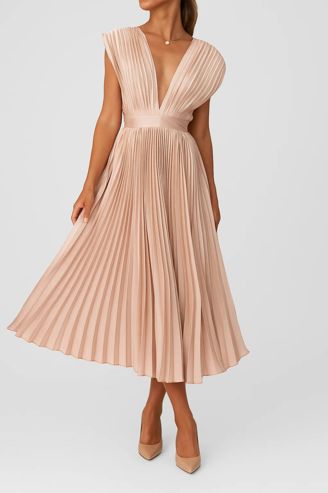 Chic Women's Midi Cocktail Dress With Pleats 1