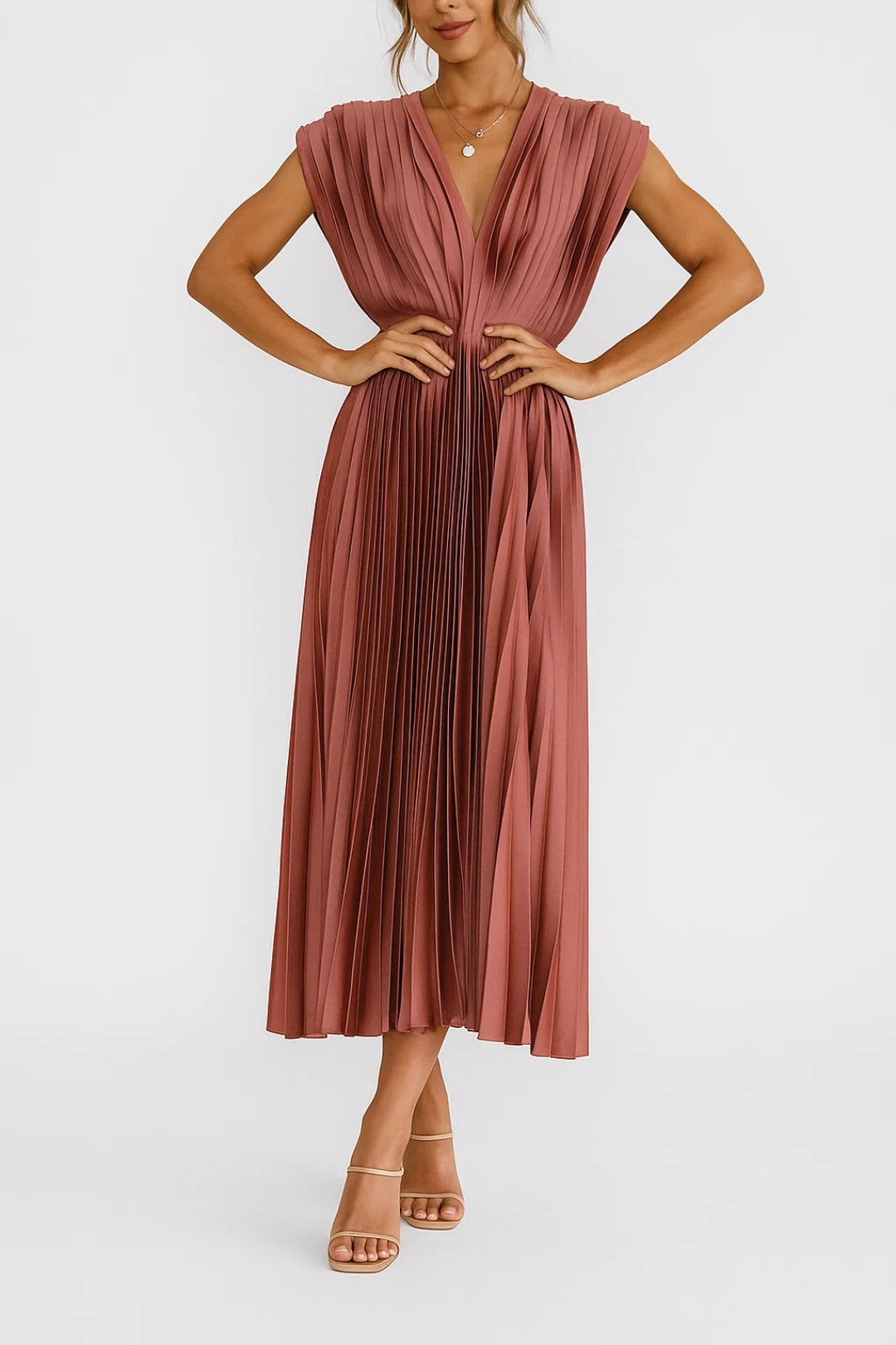 Chic Women's Midi Cocktail Dress With Pleats 3