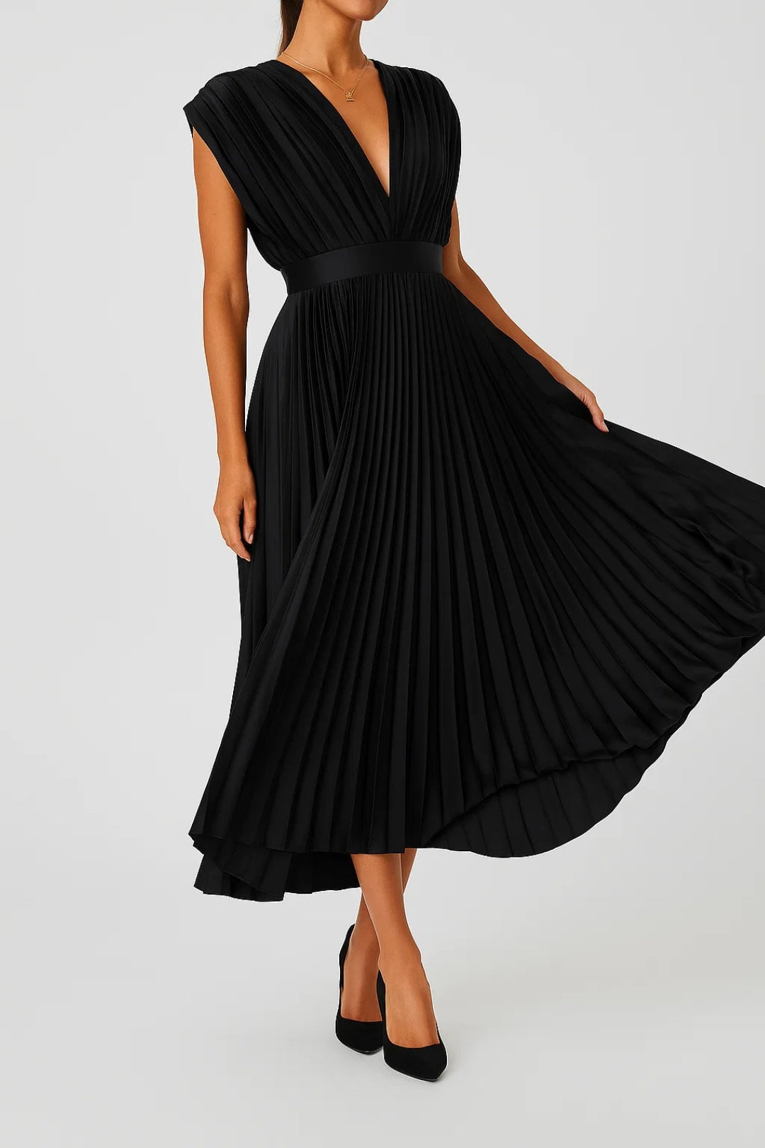 Chic Women's Midi Cocktail Dress With Pleats 4