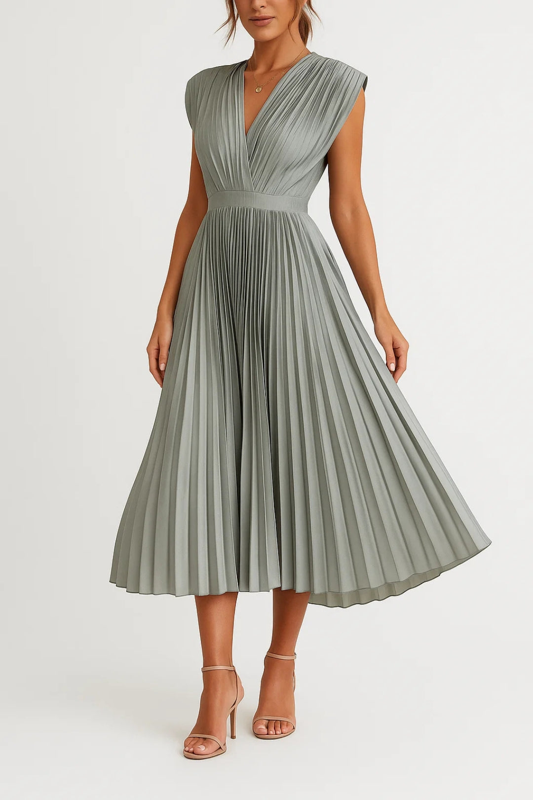 Chic Women's Midi Cocktail Dress With Pleats 5