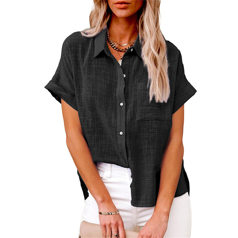 Chic Women's Shirt With Pocket - Short Sleeve 0
