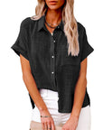 Chic Women's Shirt With Pocket - Short Sleeve 0