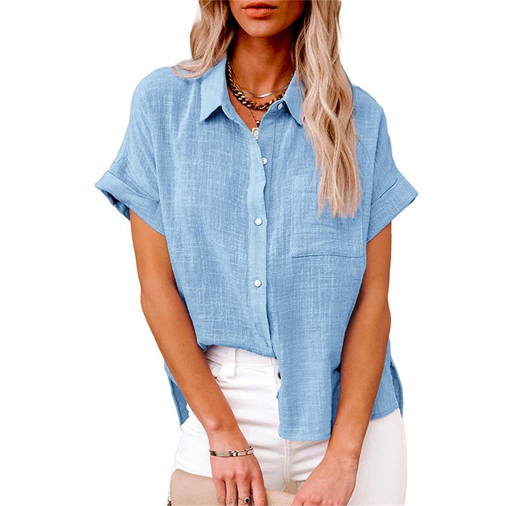 Chic Women's Shirt With Pocket - Short Sleeve 3