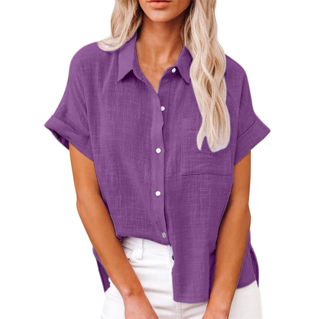 Chic Women's Shirt With Pocket - Short Sleeve 7