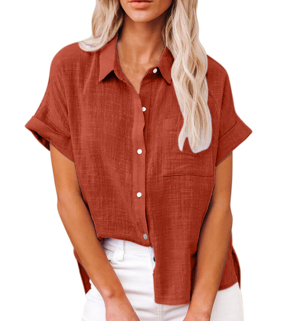 Chic Women's Shirt With Pocket - Short Sleeve 8