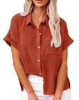 Chic Women's Shirt With Pocket - Short Sleeve 8