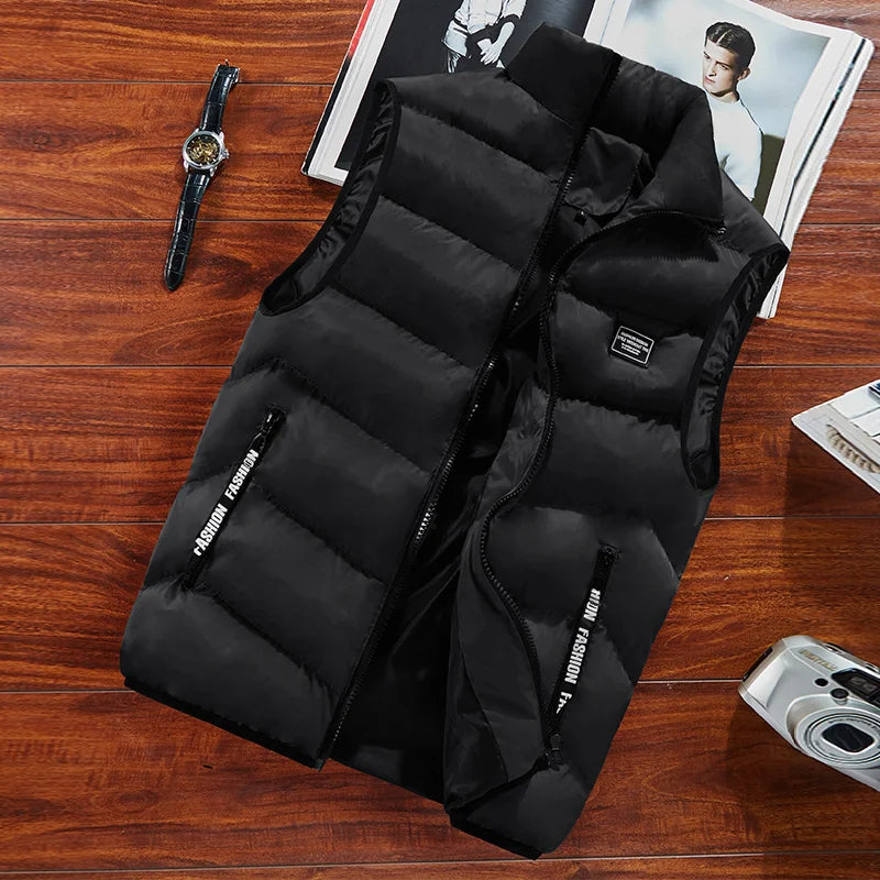 Men's Black Quilted Vest sleeveless thermal zip gilet