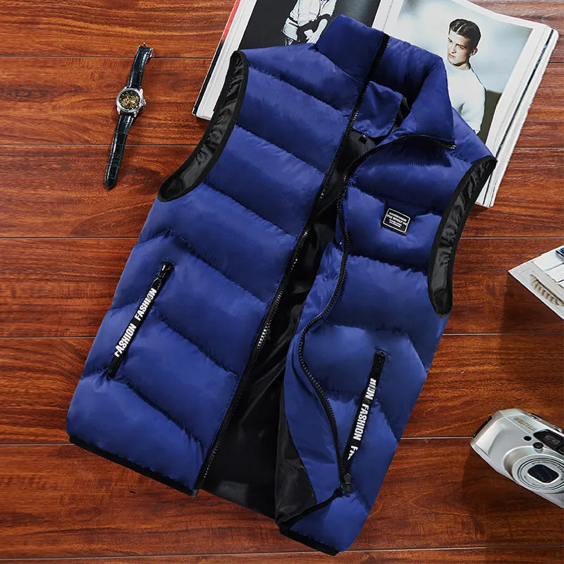 Men's Black Quilted Vest sleeveless thermal zip gilet