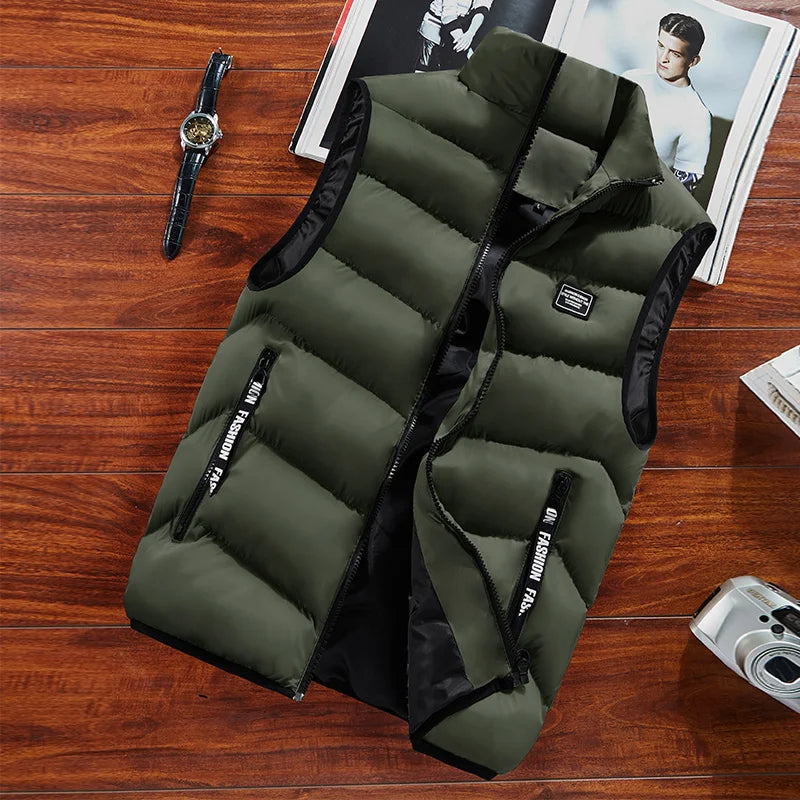 Men's Black Quilted Vest sleeveless thermal zip gilet