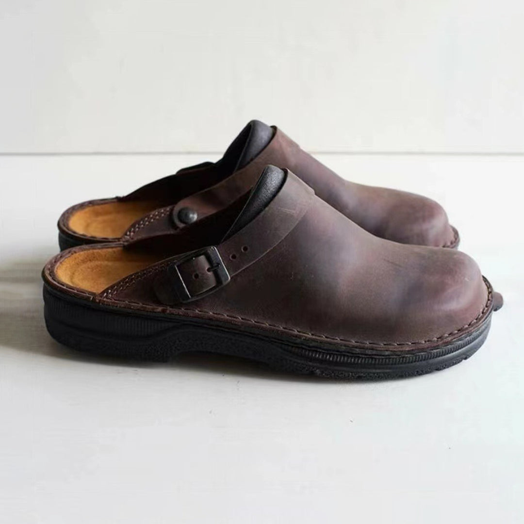 Men's brown faux leather moccasin slippers