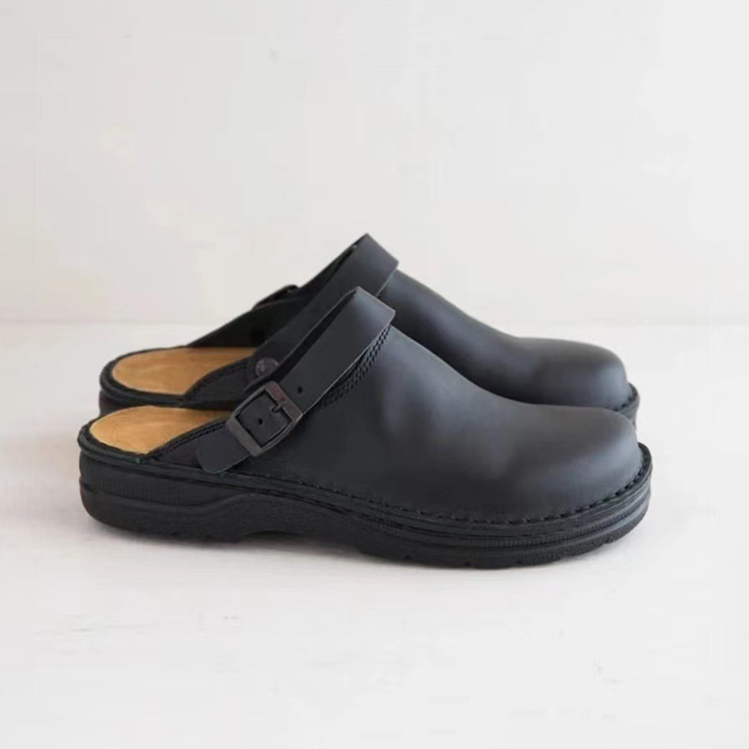 Men's brown faux leather moccasin slippers