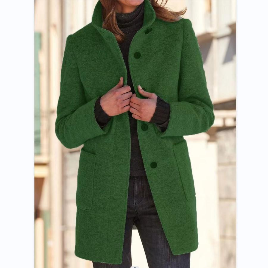 Women's light grey wool coat with retro button front