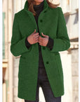 Women's light grey wool coat with retro button front