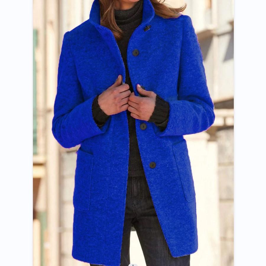 Women's light grey wool coat with retro button front