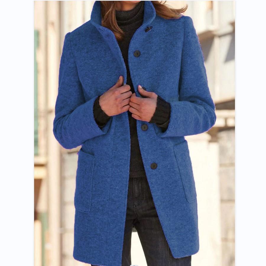Women's light grey wool coat with retro button front