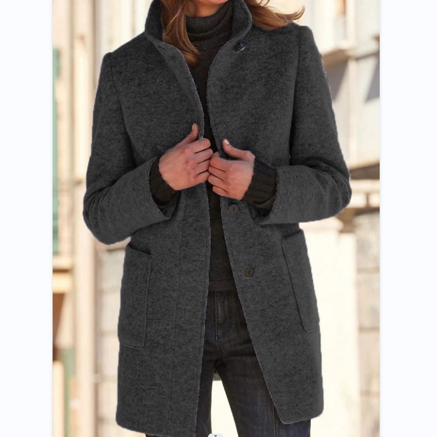 Women's dark blue wool coat with retro button front