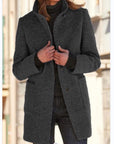 Women's dark blue wool coat with retro button front