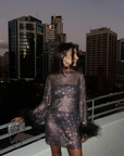 Cocktail Dress Mini Length Metallic Accents Feather Details Evening Wear 0