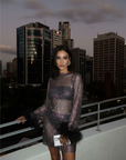 Cocktail Dress Mini Length Metallic Accents Feather Details Evening Wear 1