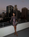 Cocktail Dress Mini Length Metallic Accents Feather Details Evening Wear 2