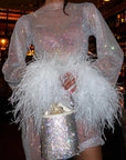 Cocktail Dress Mini Length Metallic Accents Feather Details Evening Wear 8