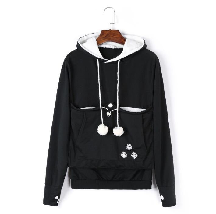 Black cat pouch hoodie with kangaroo pocket