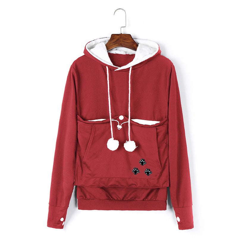 Black cat pouch hoodie with kangaroo pocket