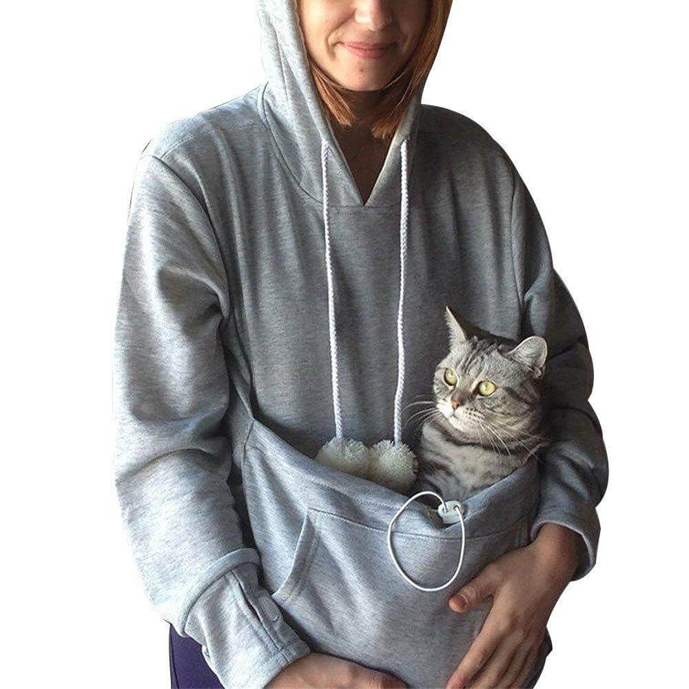 Black cat pouch hoodie with kangaroo pocket
