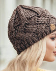 Beige knitted beanie for winter