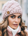 Black knitted beanie for winter
