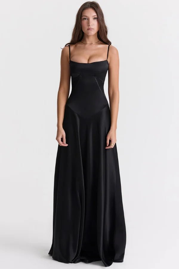 Corset Maxi Dress With Lace-Up Back And Satin Finish 0