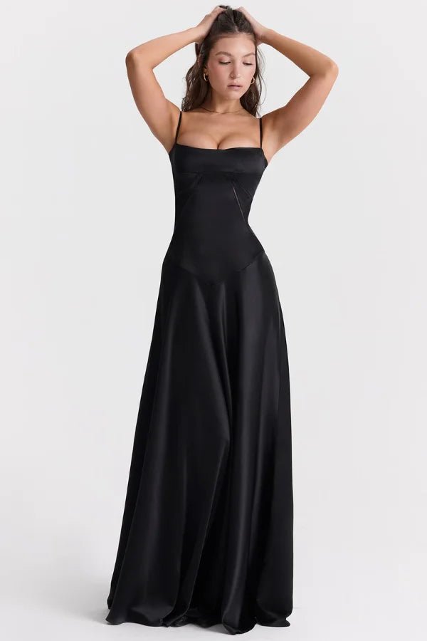 Corset Maxi Dress With Lace-Up Back And Satin Finish 1