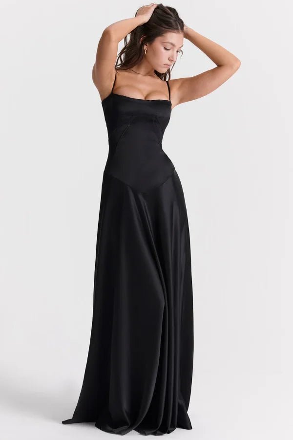 Corset Maxi Dress With Lace-Up Back And Satin Finish 2