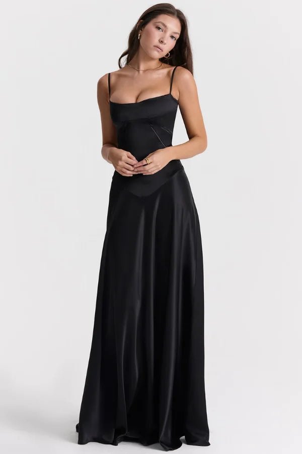 Corset Maxi Dress With Lace-Up Back And Satin Finish 3