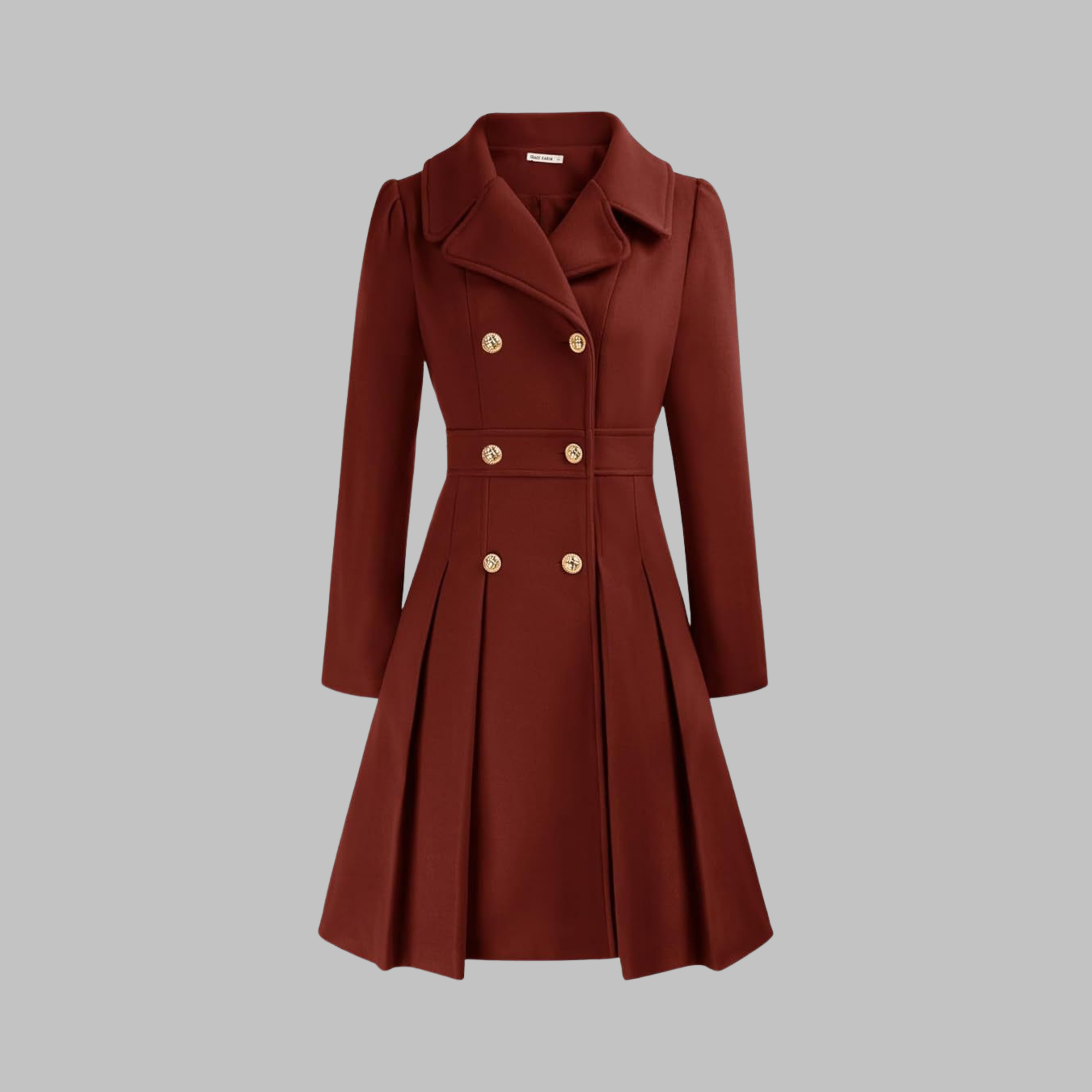 Women's deep red double-breasted longline coat
