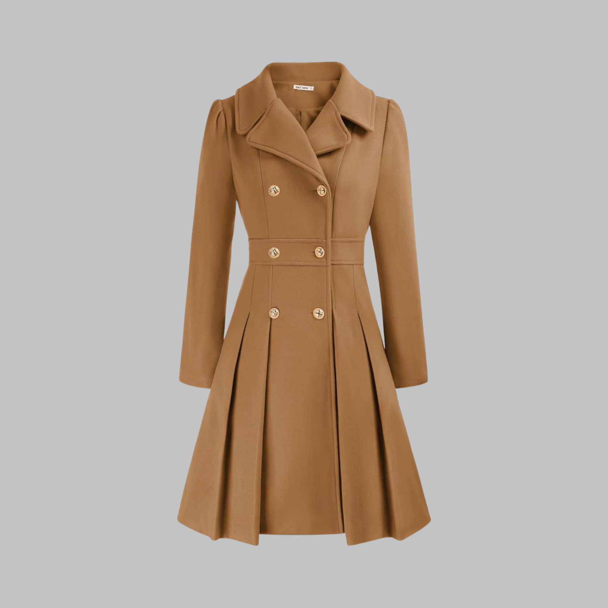 Women's deep red double-breasted longline coat