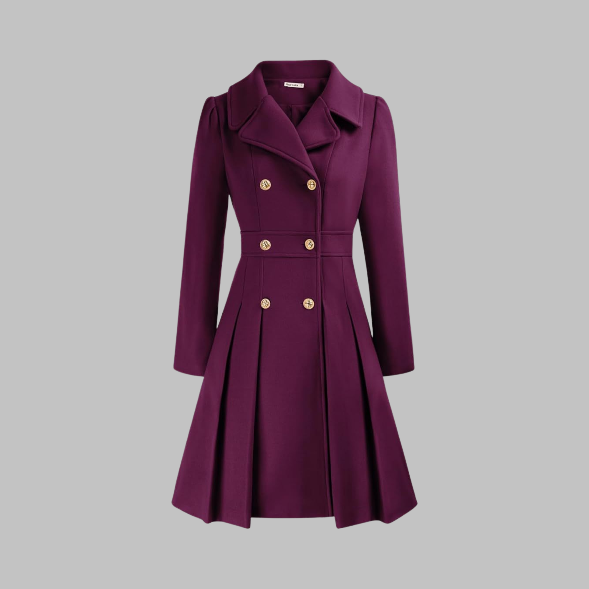 Women's deep red double-breasted longline coat