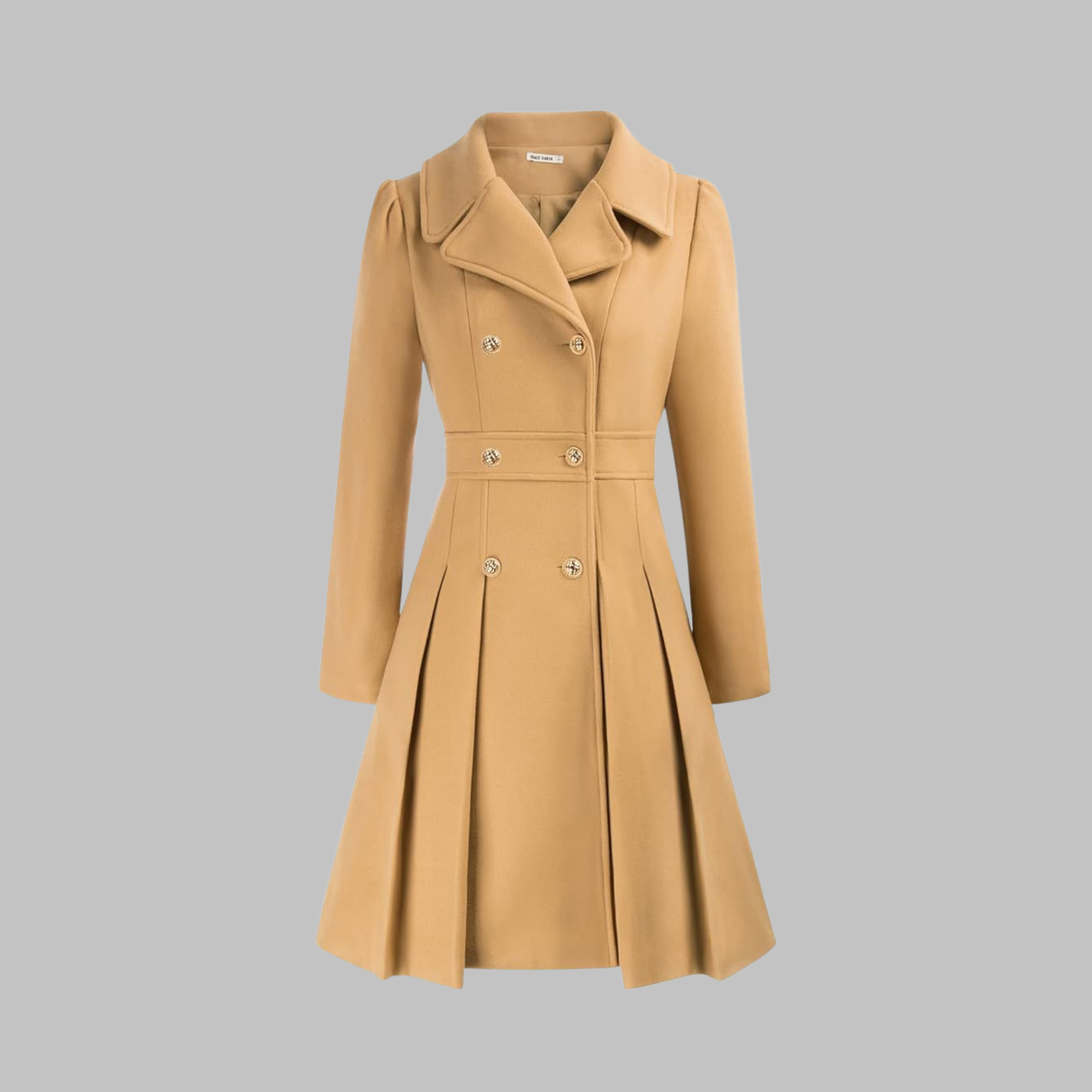 Women's deep red double-breasted longline coat