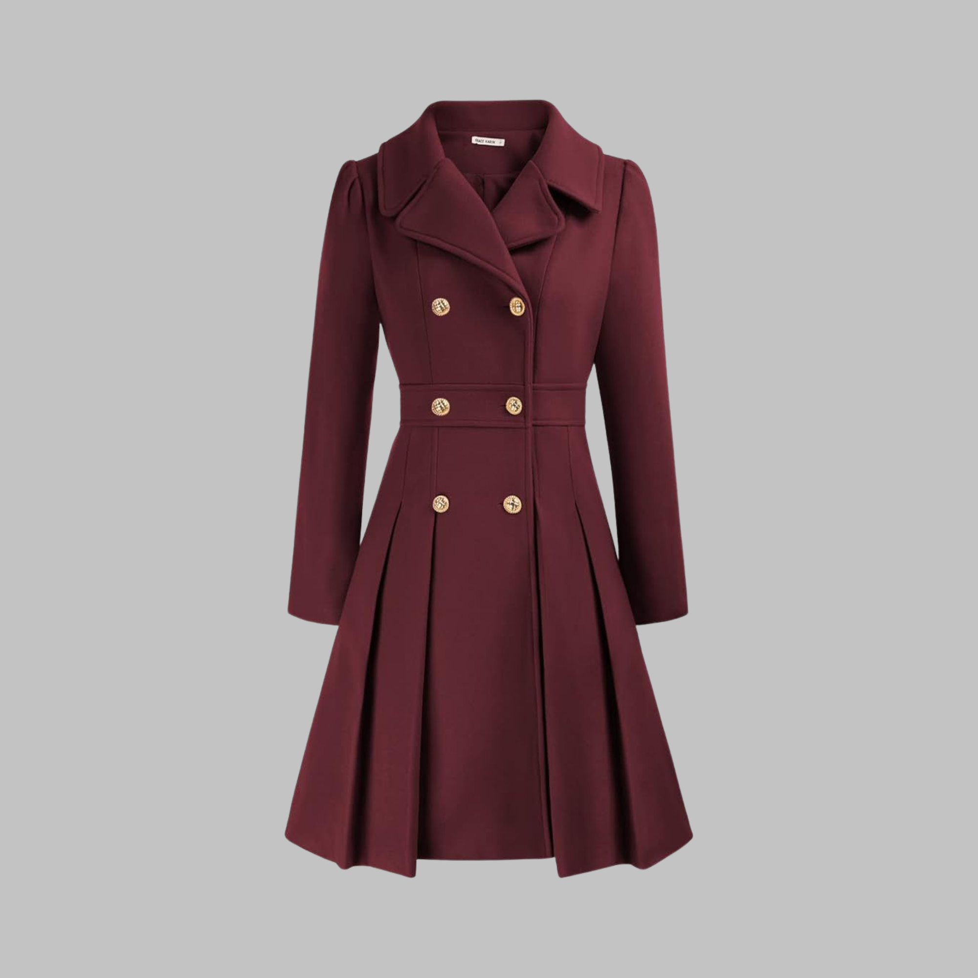 Women's deep red double-breasted longline coat