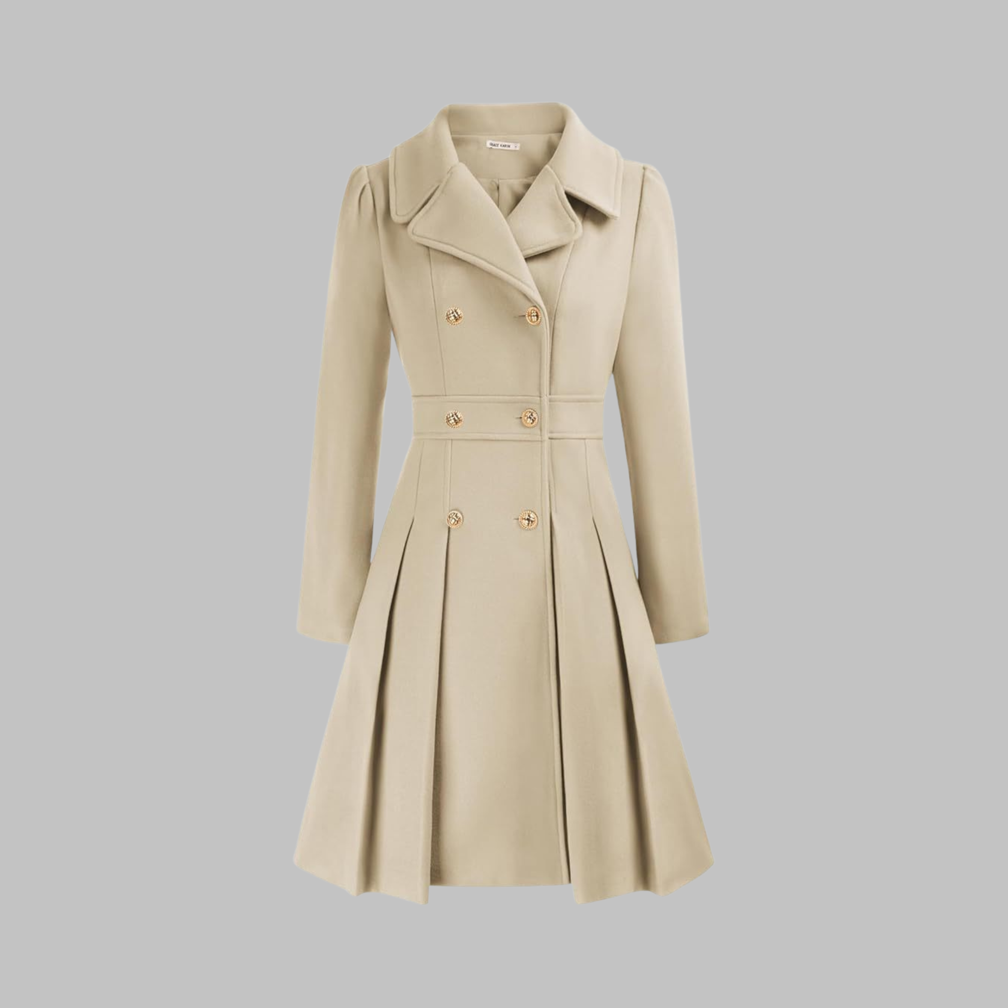 Women's deep red double-breasted longline coat